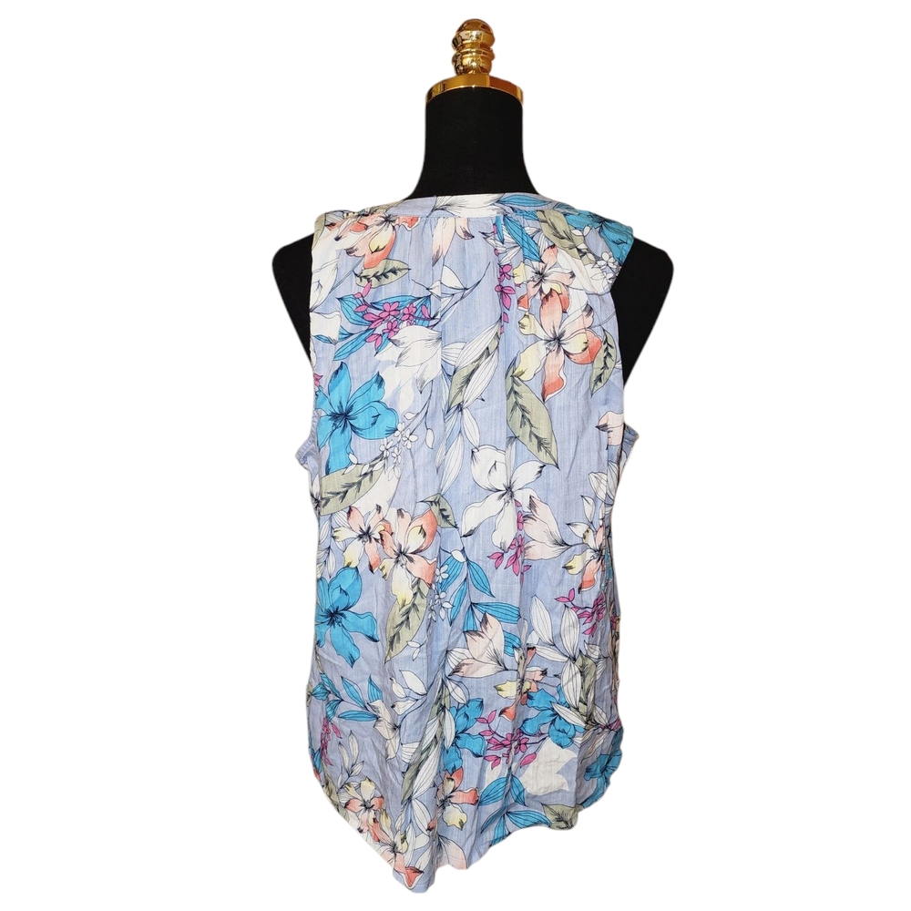 St. John's Bay Purple Floral Sleeveless Blouse with Mandarin Collar - Picture 2 of 2